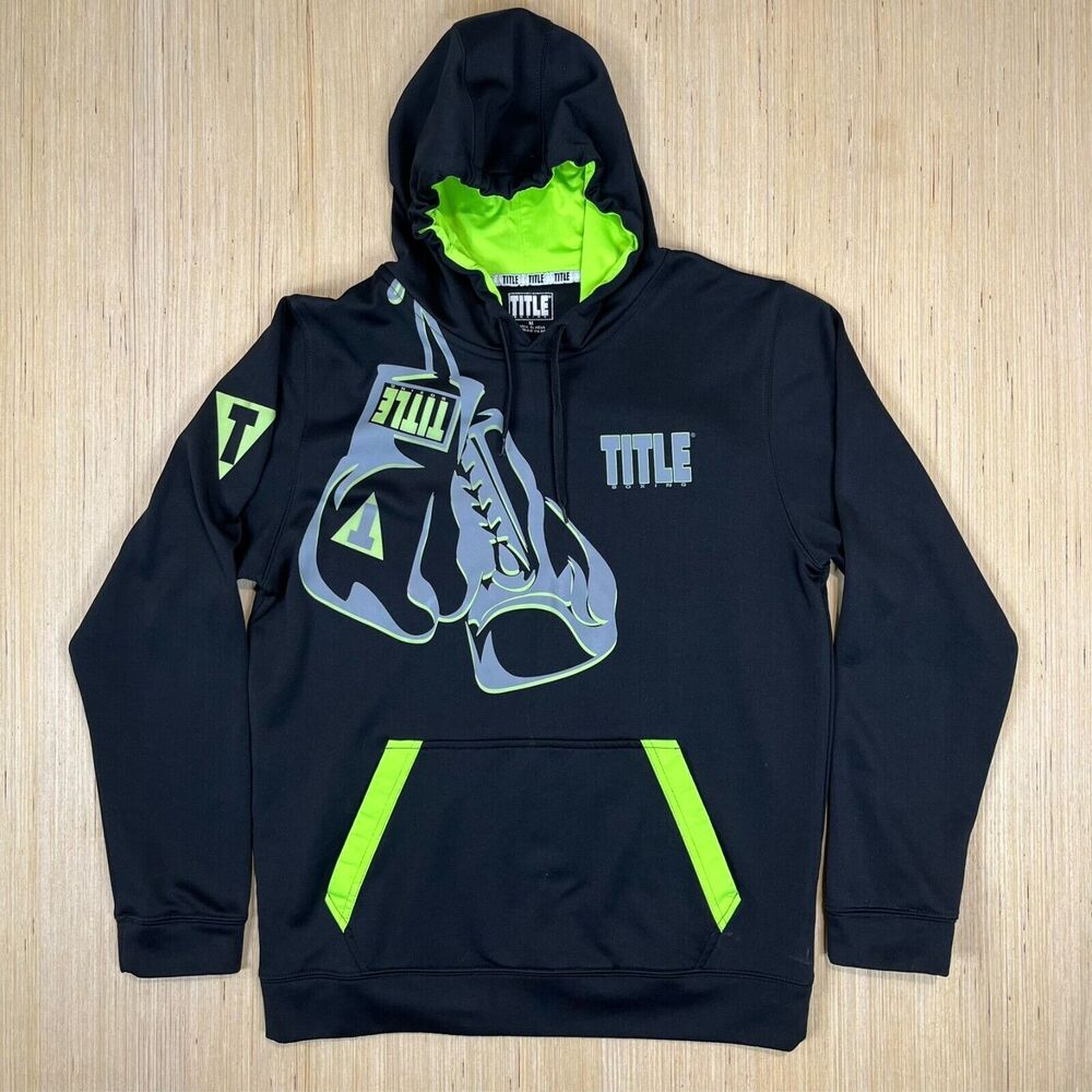 Title Boxing Hoodie Mens Medium Black Pullover Sweatshirt Pockets Logo Oleks Cat